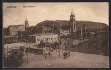 Postcard Hamburg-St. Georg, main station and tram 
