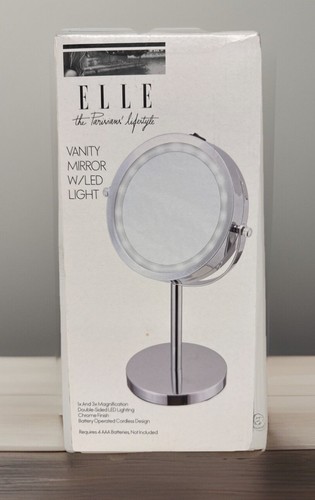 🔥NEW🔥 ELLE Chrome 2-sided Vanity Beauty Mirror with LED Lights 3x Magnifying - Picture 2 of 2