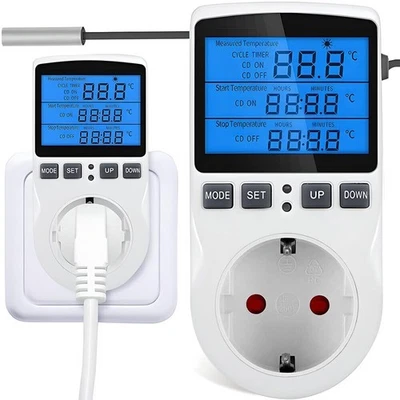 MARKENLOS 230V Temperaturregler Steckdose Fühler Digital Thermostat Zeitschaltuhr Timer