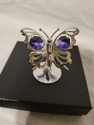 Vintage Austrian Crystal Mascot Butterfly Purple Silver Small Collectible Preown