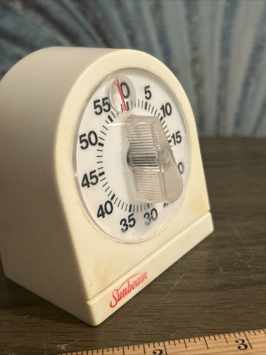 Temporizador de cocina vintage Sunbeam blanco mecánico 60 minutos funciona EE. UU. - Imagen 12 de 12