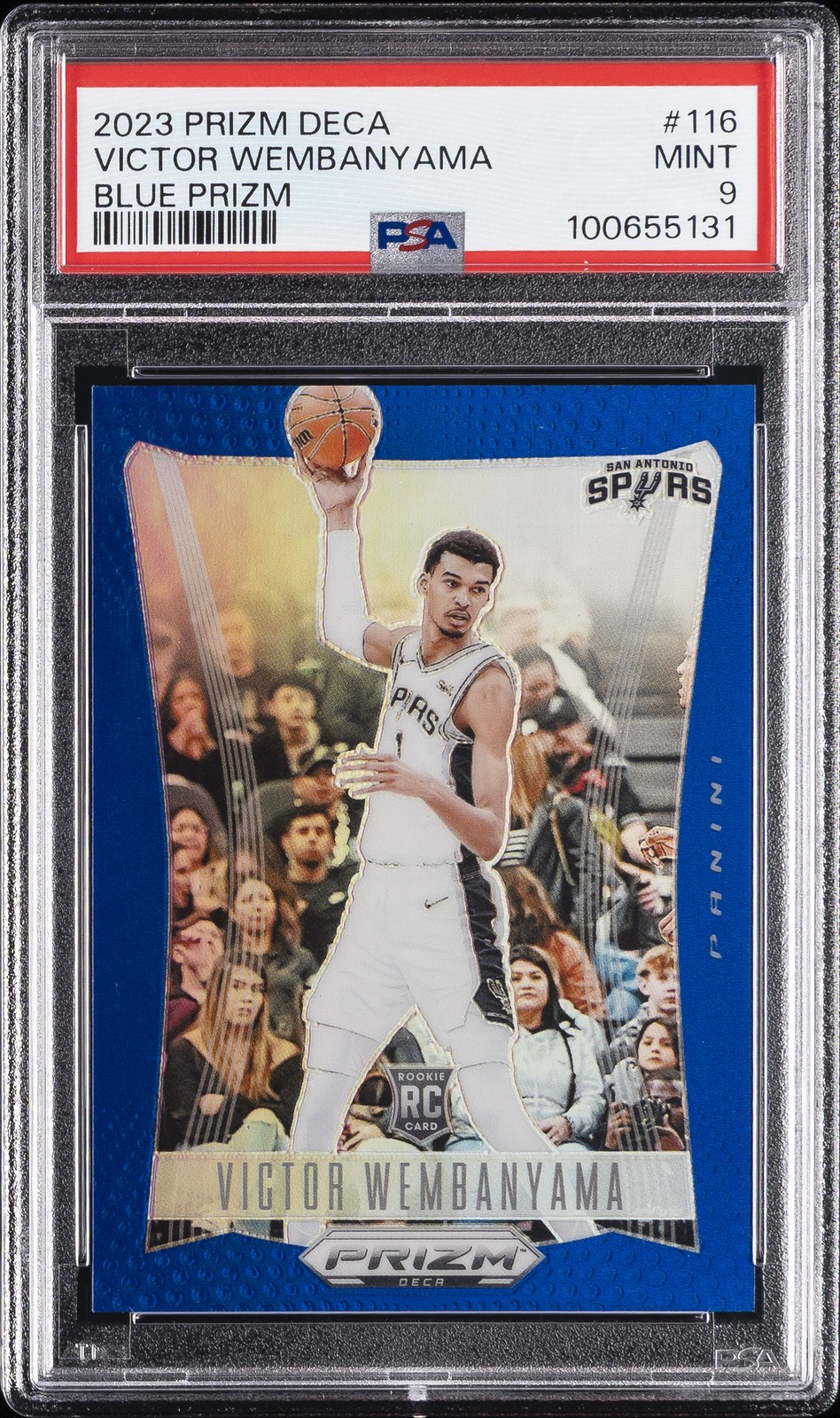 2023 PANINI PRIZM DECA BLUE PRIZM #116 VICTOR WEMBANYAMA 42/149 PSA 9