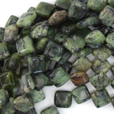 14mm Natural Canadian green jade diamond beads 15'' strand