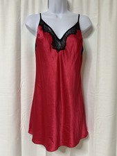 Victoria's Secret Vintage Red Slip Dress Gown With Black Lace Medium