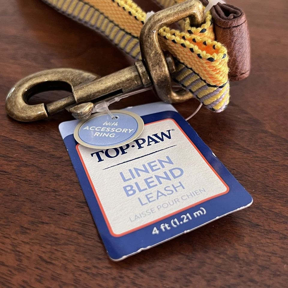 Nuevo con etiquetas Top Paw 4’ Corto Imitación Cuero y Rayas Amarillas Unisex Nueva Correa Cachorro Perro Foto 3 de 3