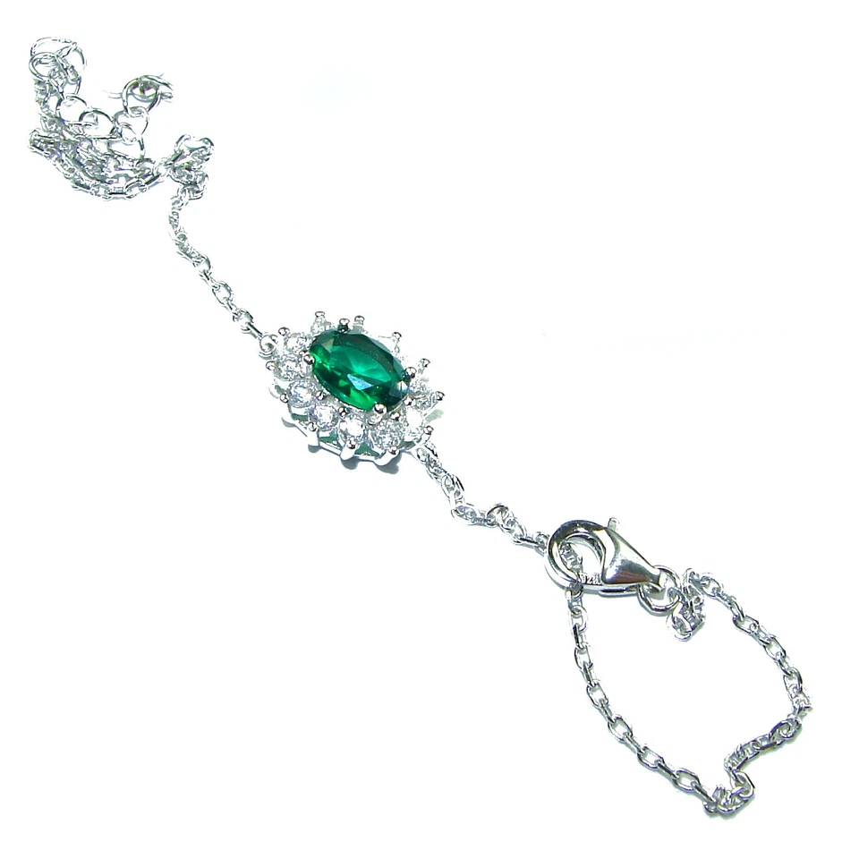 Pulsera de Diópsido Cromo Plata de Ley 925 Artesanal Piedras Preciosas Ovaladas Verdes Foto 4 de 4