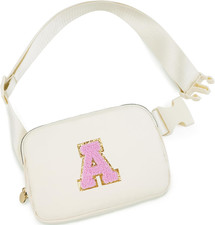 Gifts for Girls Kids,Initial Fanny Pack Crossbody Purse Cream,A