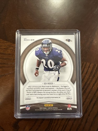 2020 Panini Limited - Ring of Honor Auto Spotlight Gold #ROH-ER Ed Reed /23!!! - Picture 2 of 2