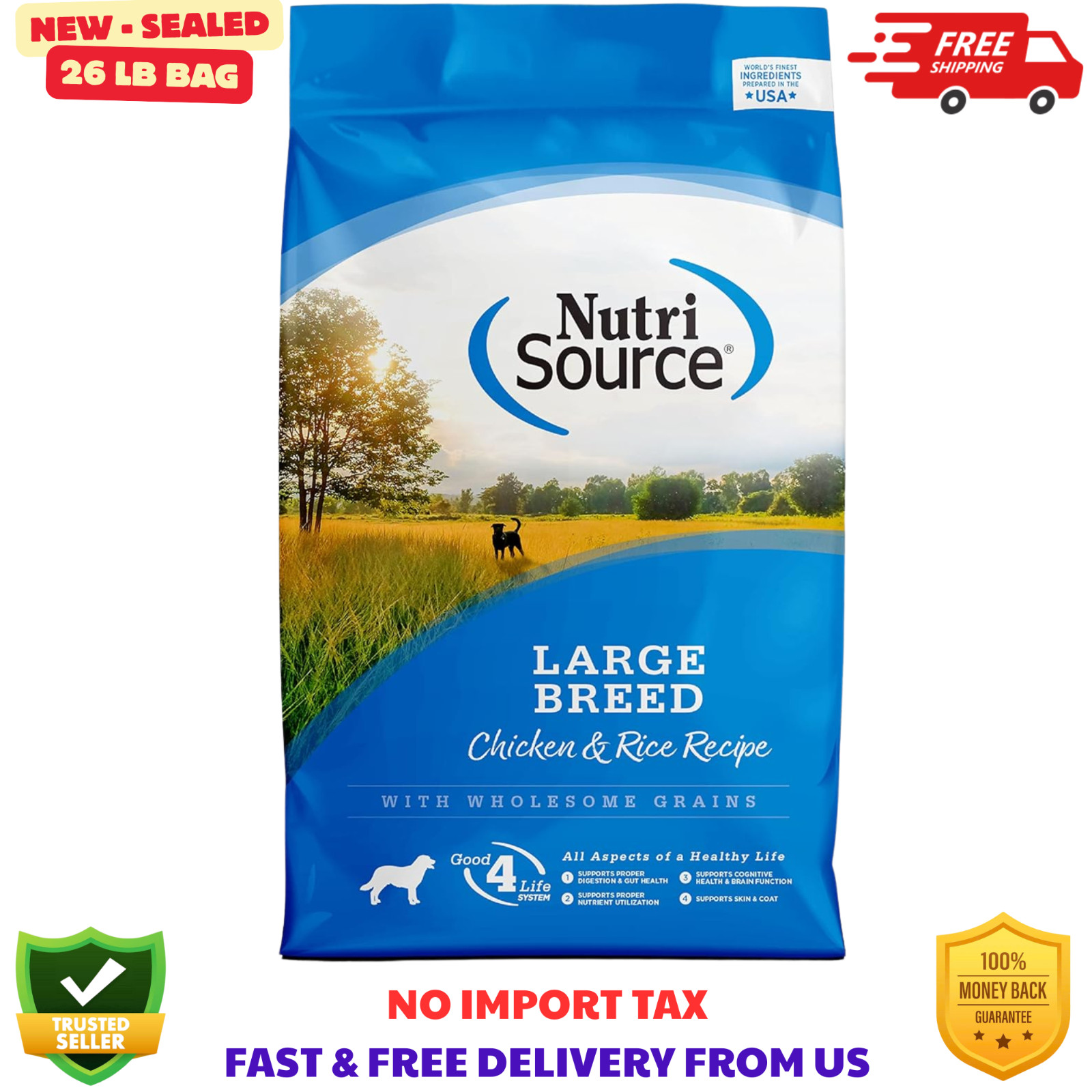 For Large Breeds, Chicken And Rice, 26lb
