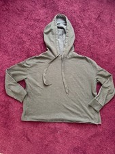 Olive Green Cropped Pullover Hoodie with Side Slits