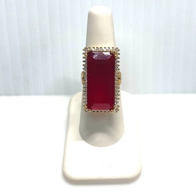 V957 Vintage Ring bicolor Sterlingsilber 925 großer Rubin roter Stein Größe 6,5