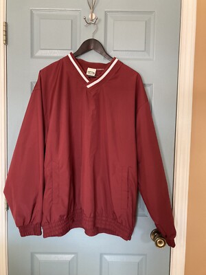 Mens Top Ten Cranberry/White Varsity Style Fully Lined Windbreaker Size 3XL