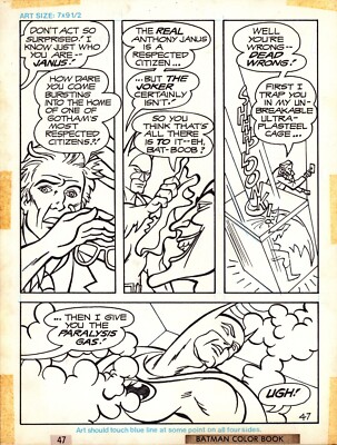 BATMAN ORIGINAL COMIC ART COLORING BOOK WHITMAN 1980 JOKER ROBIN PAGE