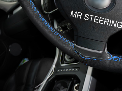 Für Audi A3 MK1 96-03 Echtes Leder Lenkradbezug Hellblau Doppelte Naht