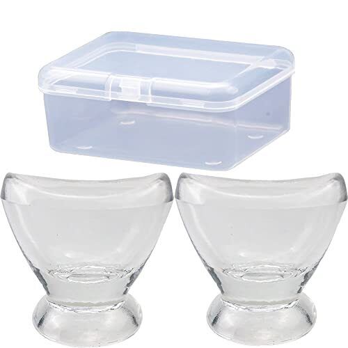 2Pcs Transparent Glass Eye Wash Cup for Eye RinseCleansing with Storage