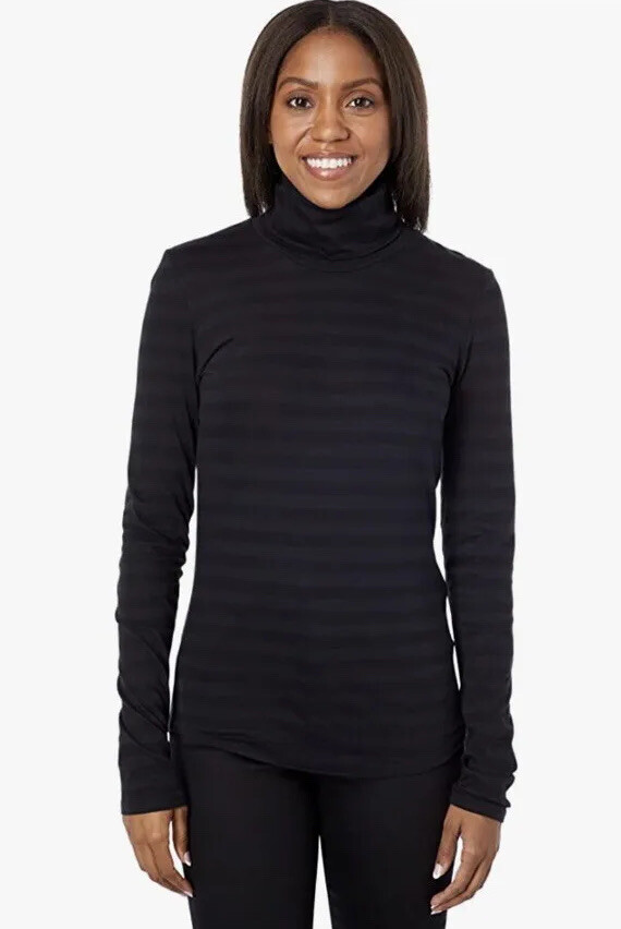 Majestic Filatures 298633 Long Sleeve Stripe Turtleneck Cotton Cashmere Noir, 4