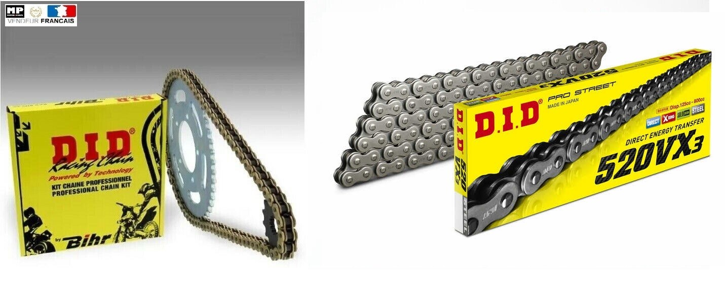 Kit chaîne DID 520VX3 renforcé avec transmission 15x48 pour moto Trail Suzuki DR 800 S 1990