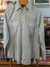 Vintage 70s JCPenney Snap Button Up Shirt Plaid Mens Size MEDIUM 15 - 15 1/2