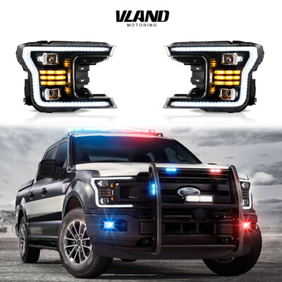 VLAND Projector ALL Black FULL LED Headlights Assembly For 2018-2020 Ford F-150