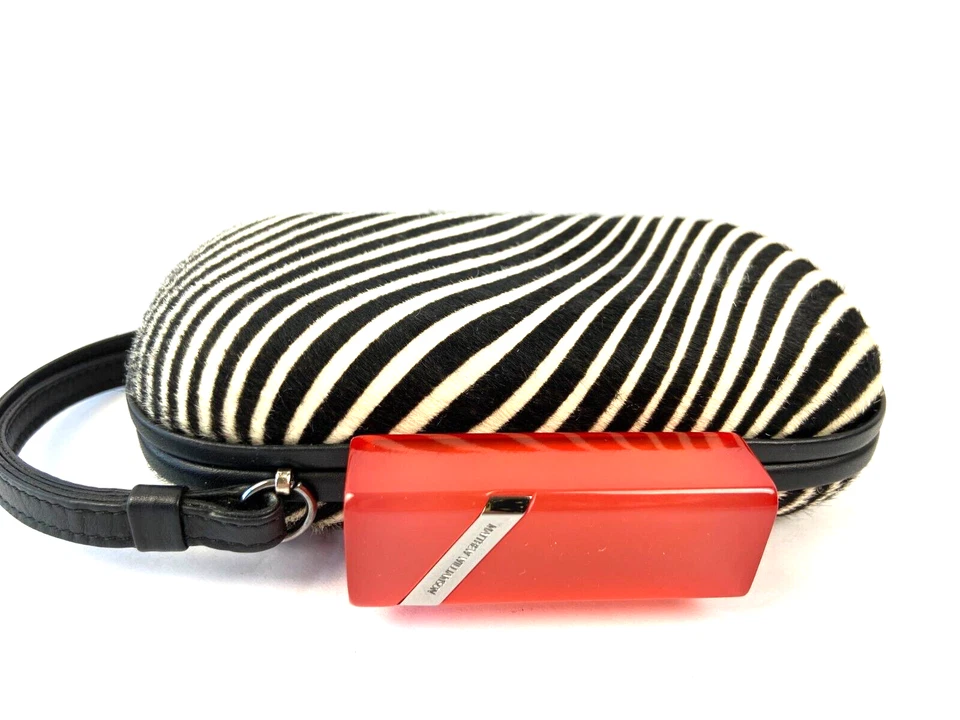 Mini clutch Matthew Williamson Italia estampado de cebra muñeca de cabello RARO Foto 2 de 4
