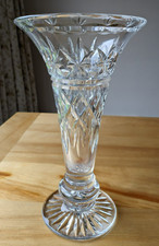 Vintage Webb Corbett Cut crystal trumpet vase Decorative starburst Pattern
