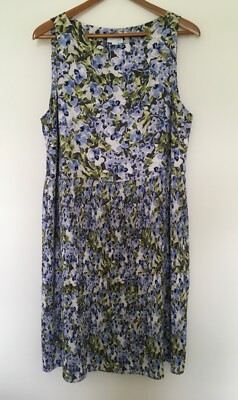 J Jill Granite Water Floral Bloom Accordion Pleat Sleeveless Dress Sz L