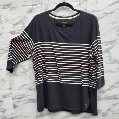 Calvin Klein Top Women Plus Size 2X Black Stripe Stretch Soft Comfort
