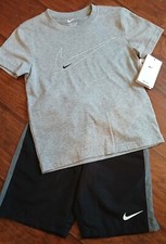 Boys Nike 2pc Shorts Set Size 6 Gray Shirt Dri-Fit Black Shorts Sport Wear