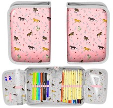 MÄPPCHEN 22 teilig Federmappe Schulmäppchen Schüleretui gefüllt Pferd Rosa