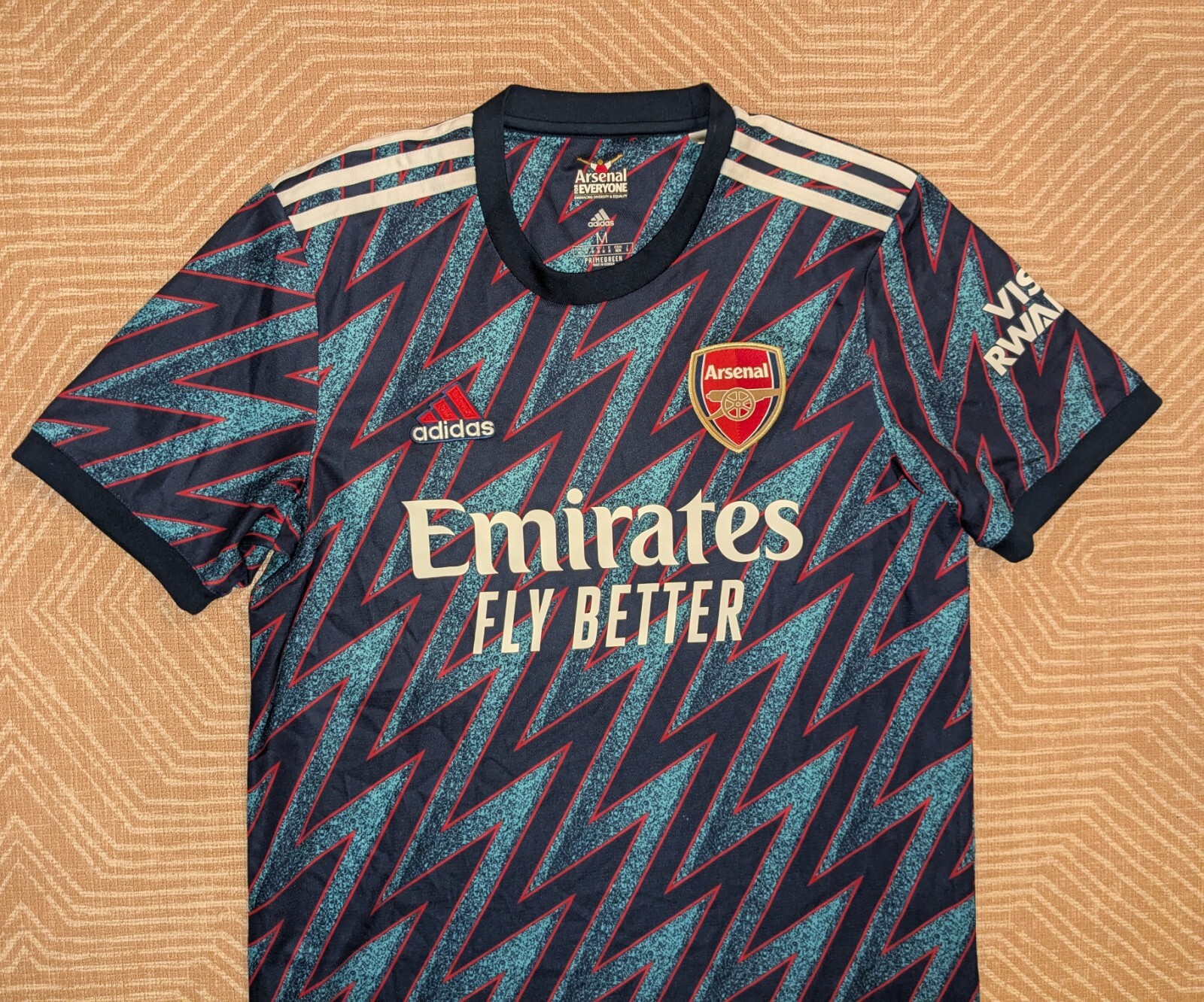 Genuine MEDIUM Adidas ARSENAL 21/22 Third Shirt 2021/2022 Blue Zig Zag Jersey image 2