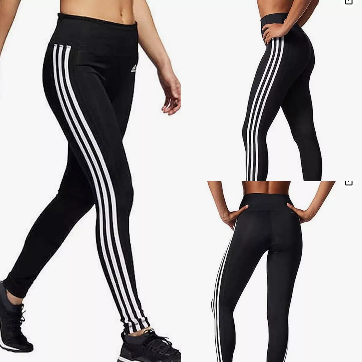 Adidas Women's Sz MEDIUM Black Mid Rise 3 Stripe Climalite Leggings EUC