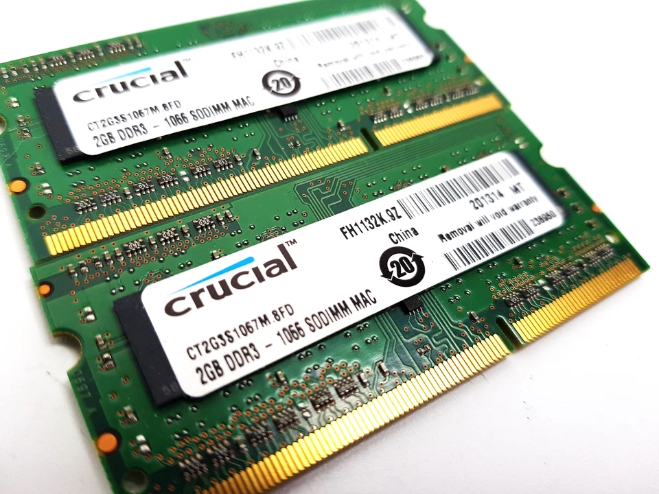 Crucial 2x2GB PC3-8500 DDR3-1066MHz 204pin SODIMM Laptop Memory CT2G3S1067M.8FD - Image 2 of 2