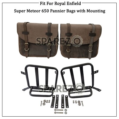 For Royal Enfield Super Meteor 650 Pannier Bags Tobacco Color & Mounting Pair