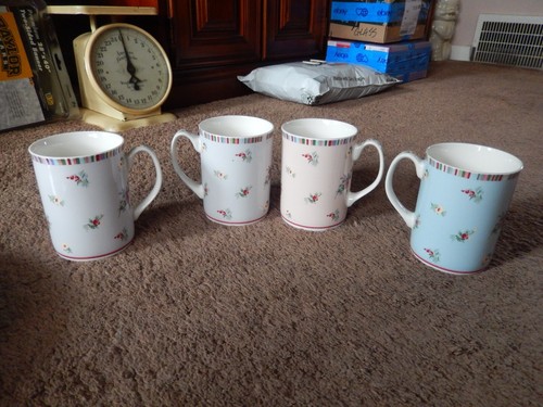 2003 Laura Ashley “HIGH TEA'' Bone China Mugs Cups Set Of 4, New in Gift Box - Picture 10 of 17