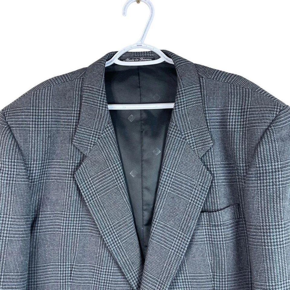 Vintage Pierre Balmain Silk Wool Blazer Jacket Mens 46L Gray Check 2 Button - Image 3 of 4