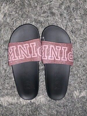 Vs pink single strap Glitter bling Logo slides new size Medium 7/8