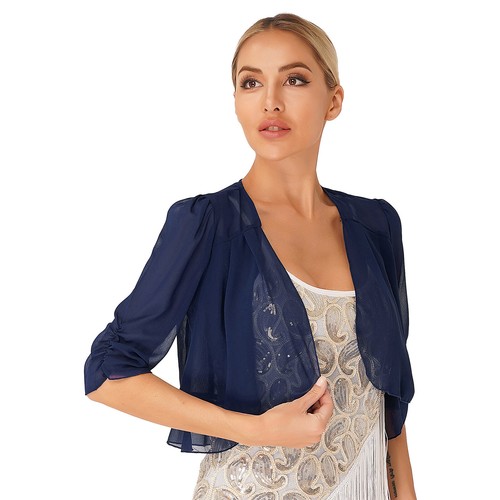 Lady Open Front Chiffon Cardigan See-through Bolero Shrug Crop Top Evening Party - Picture 50 of 466