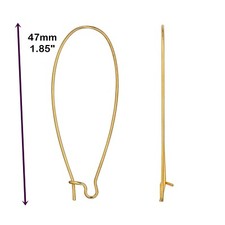 24 Ex-Long GOLD Plated Stainless Steel KIDNEY Ear Wires 12 pair Earrings 47x21mm