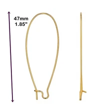 24 Ex-Long GOLD Plated Stainless Steel KIDNEY Ear Wires 12 pair Earrings 47x21mm