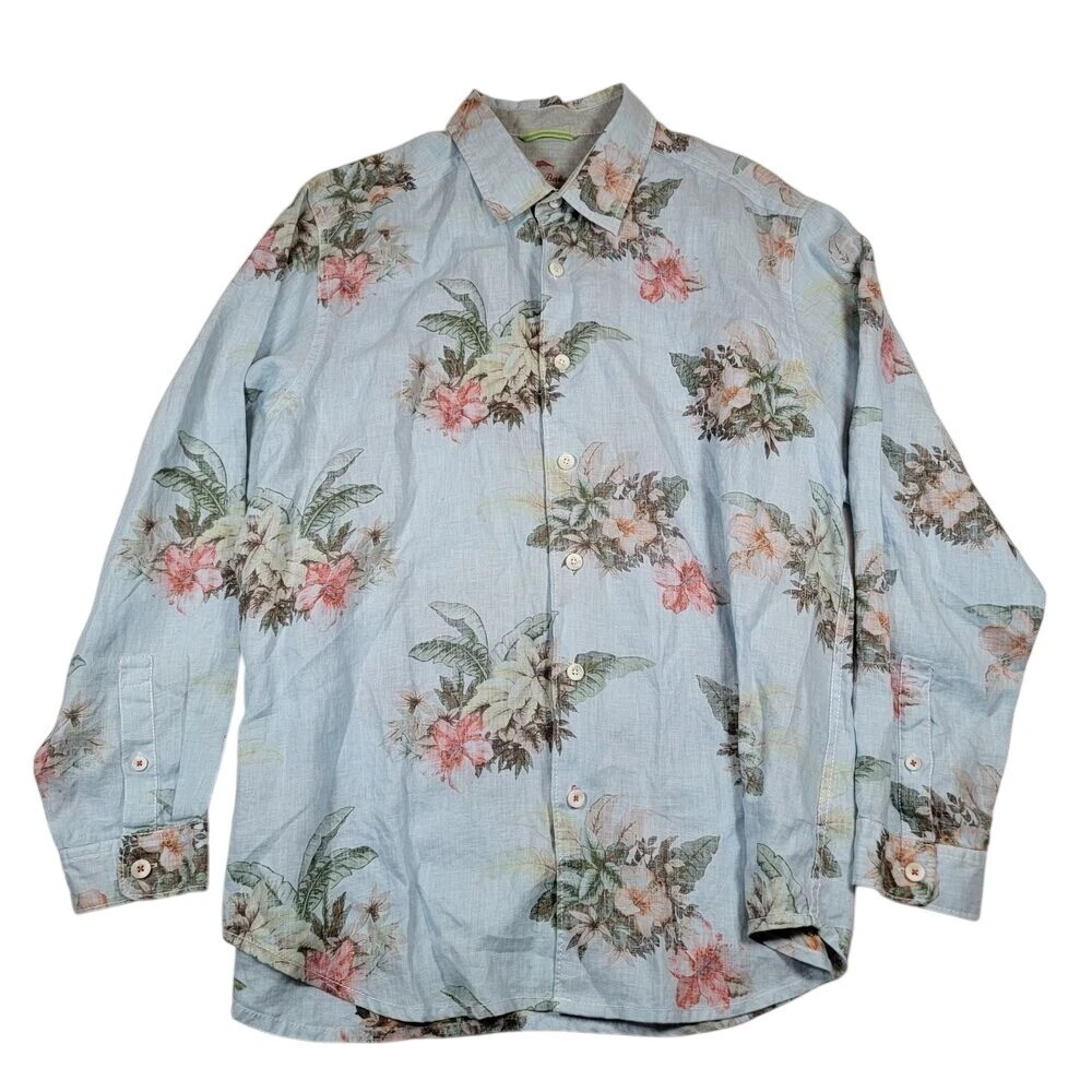Tommy Bahama Riviera Breezer Shirt Sz XL Light Blue Mistral Floral Long Sleeve