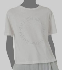  175 Emporio Armani Women's White Crewneck Graphic Logo T-Shirt Top Size XS