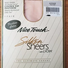 Vtg 1980s SEARS Nice Touch Silken Sheer Pantyhose Size Average Floral PEACH New