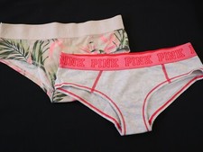 2 VTG Victoria's Secret PINK 2017 Cotton Hipster Logo Panties Lot MEDIUM