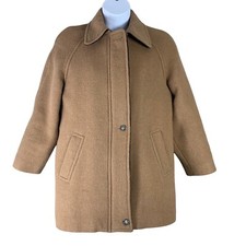 Peter James Coat Wool Cashmere Size Medium Brown Button Up Pockets Lined Womens