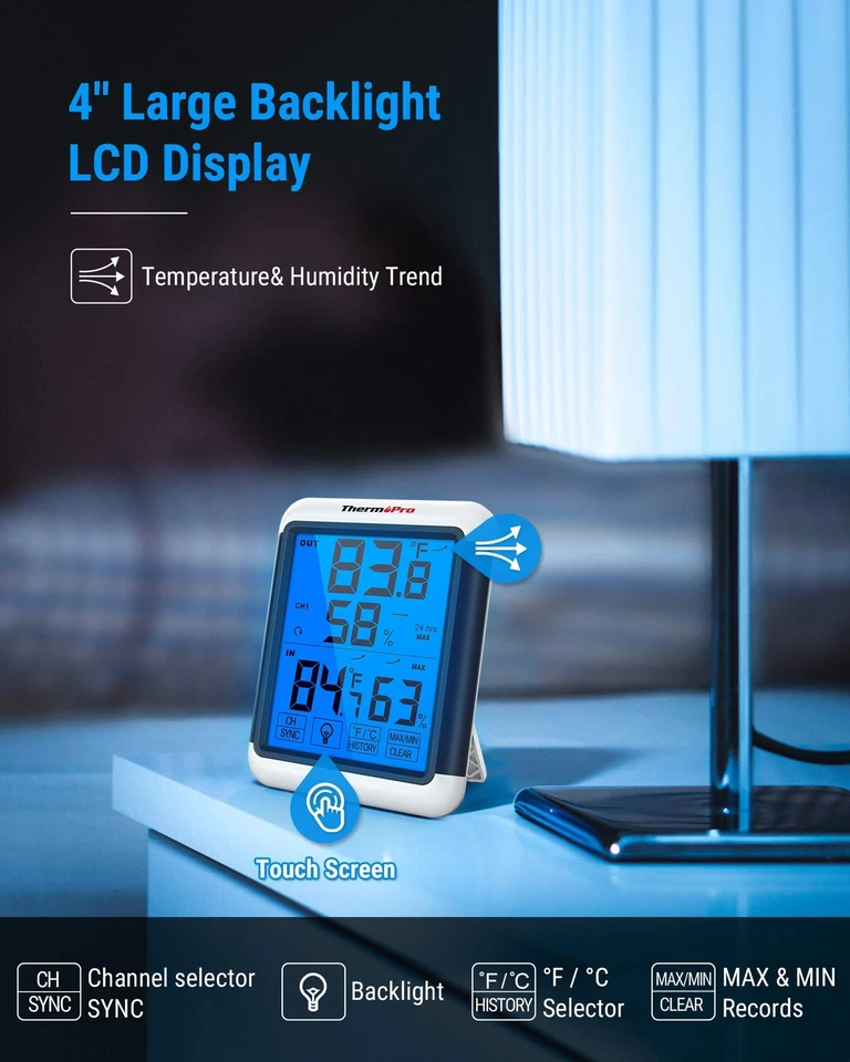 ThermoPro TP65 Indoor Outdoor Thermometer Digital Wireless Hygrometer Tempera... - Image 4 of 4