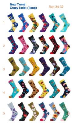 Unisex Grazy Socks Baumwolle Socken Flower Animals Food Animation  fröhlich bunt