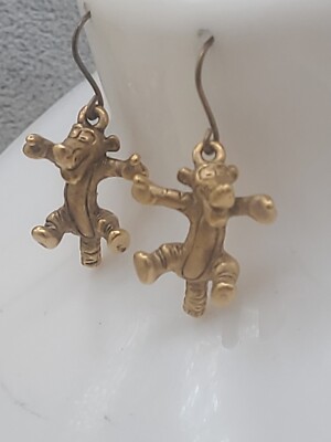 Rare Disney Winnie the Pooh TIGGER gold tone Earrings