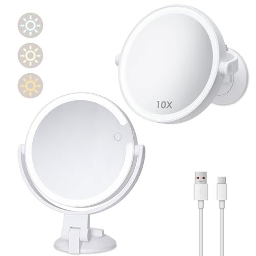 10X Magnifying Shower Mirror with Rechargeable LED Light  