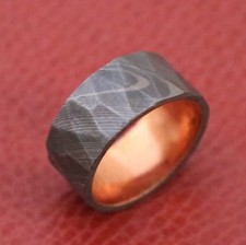 Geometric Pattern Handmade Damascus Steel Copper Men's Wedding Engagement Band