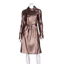 Dolce & Gabbana Metallic Gold Distressed Leather Belted Peacoat Jacket - Us 8